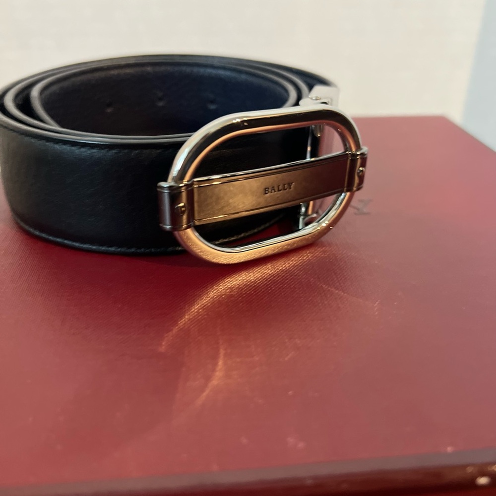 Reversible BALLY Black/Blue Leather Belt